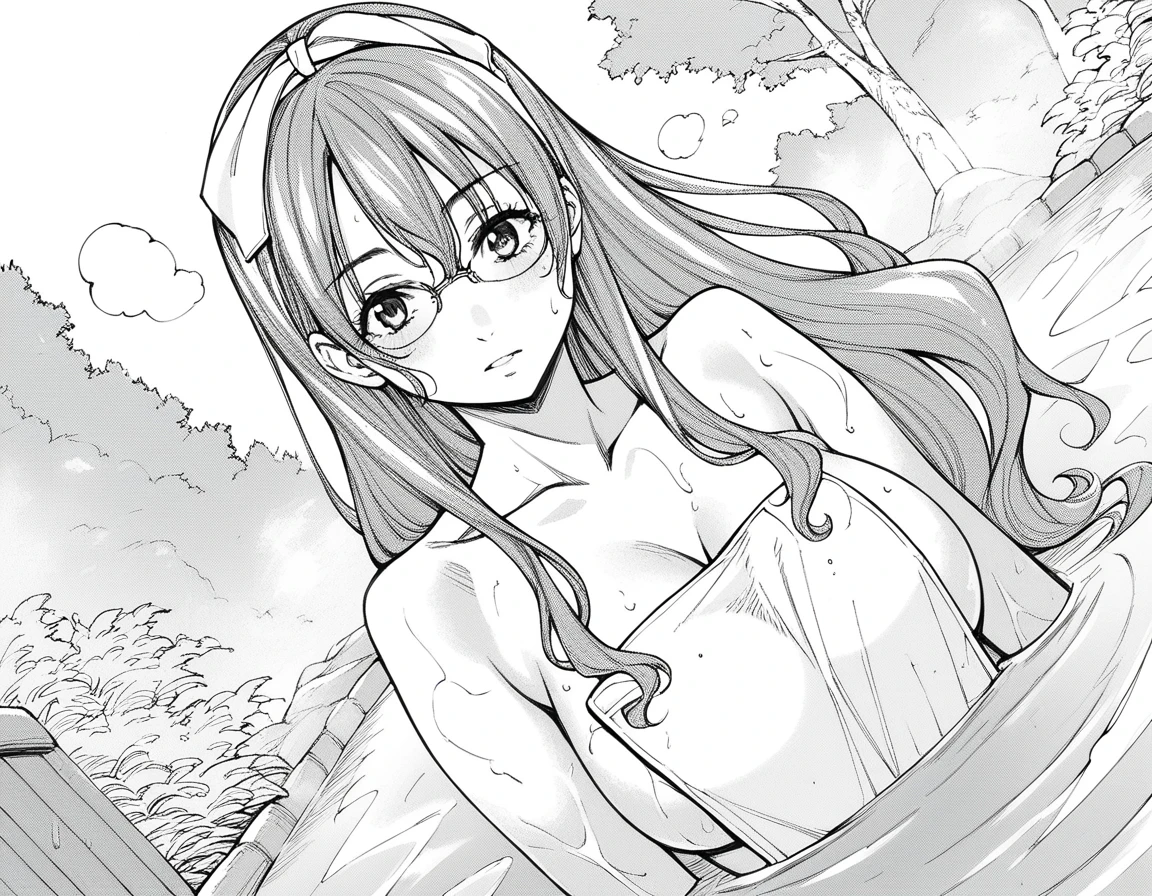 score_9, score_8_up, score_7_up, source_anime,
setoyuukiamamori, <lora:setoyuuki-amamori-ponyxl-lora-nochekaiser:1>,
amamori, long hair, monochrome, greyscale, glasses, large breasts,
nude, naked, 
outdoors, onsen, towel, naked towel, steam, bathing, nude cover, partially submerged, water, bath, steam censor, wet towel, blush,
looking at viewer, solo, dutch angle, cowboy shot,