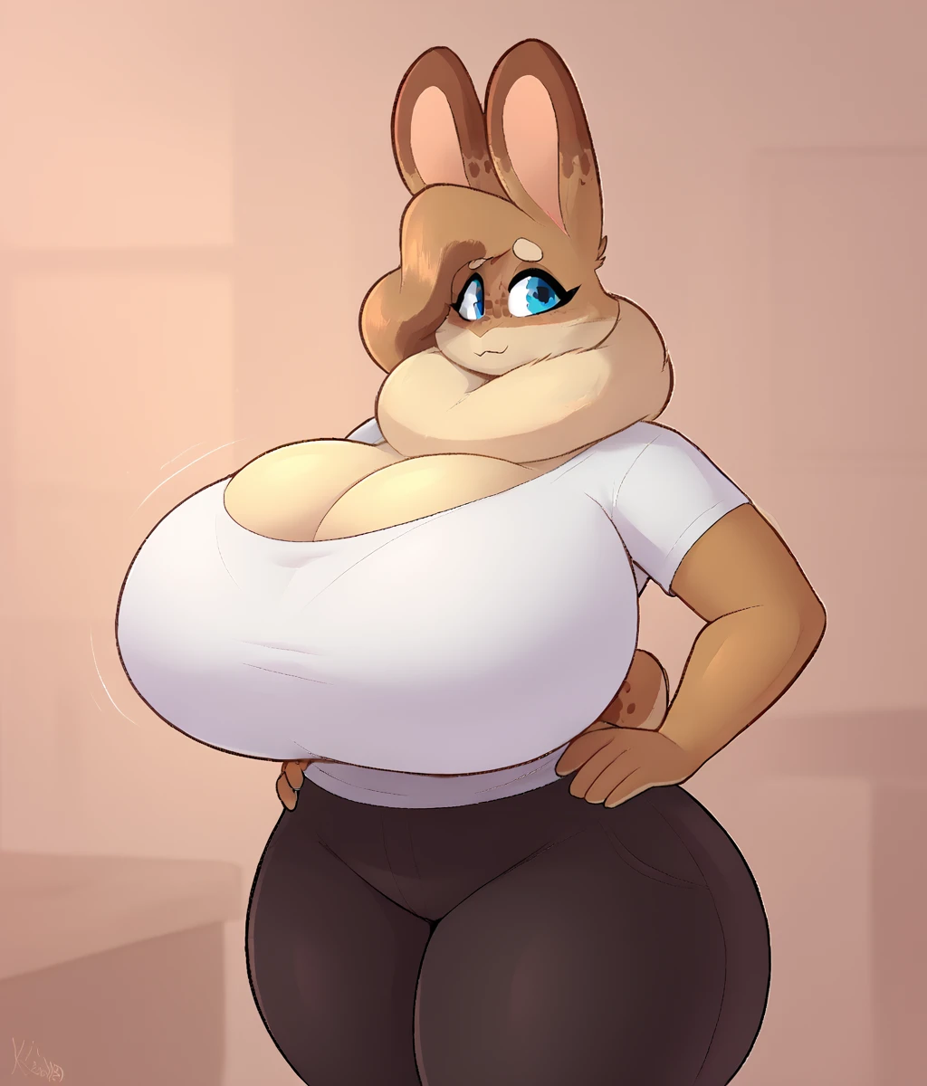 score_8_up, score_9_up, by kilinah, Hazel, rabbit, brown fur, blue eyes, huge breasts, hands on hips, good_hands, <lora:PDXL_artist_tags_v2_big>  <lora:Hazel_Model:0.7> <lora:pony_good_hands:1>