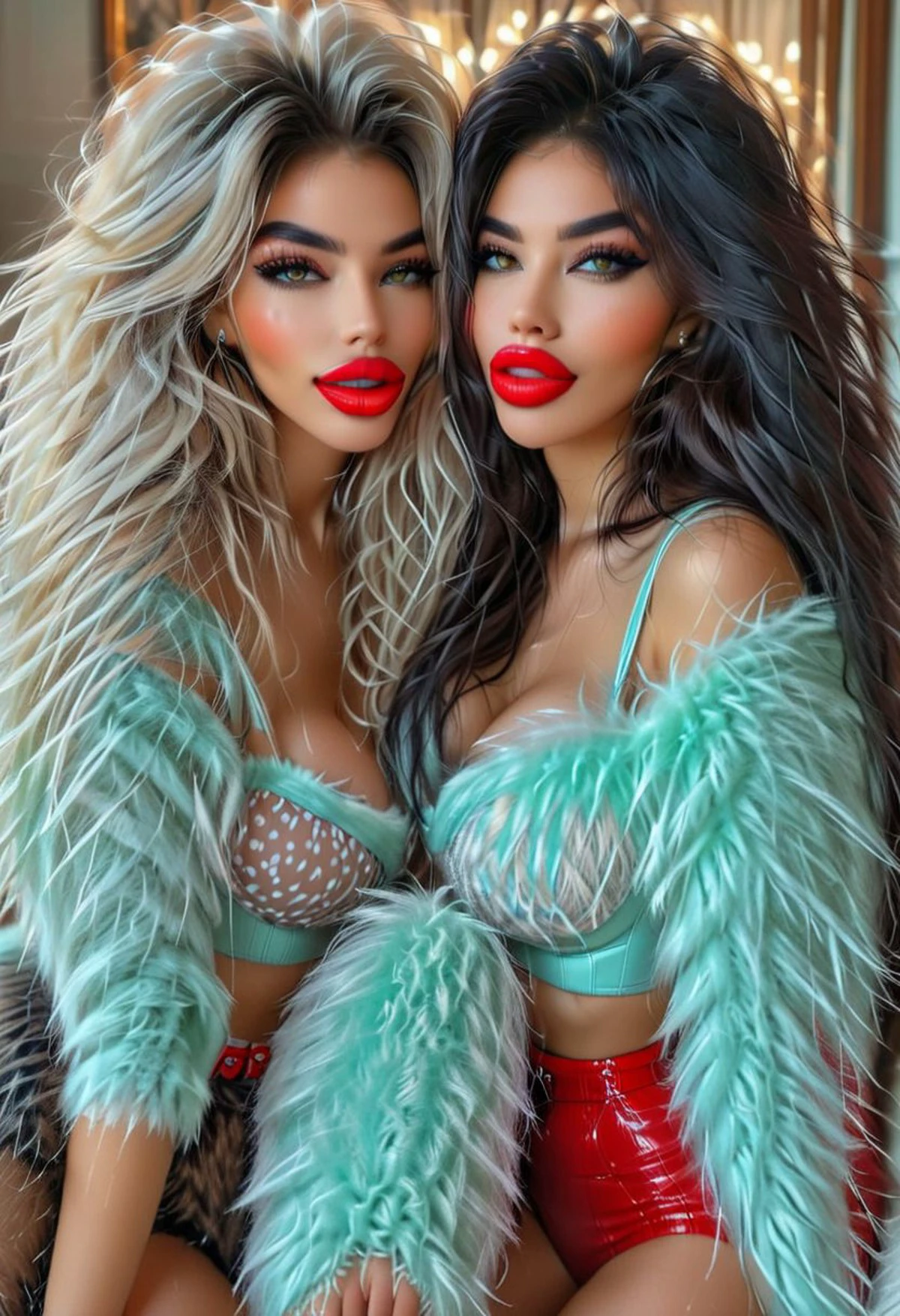 image featuring the two Italian girls nude in their twenties playfully covering their long straight voluminous brunette hair with gum paste, . The paste is sticky and covers their hair with an even more increased amount of paste on them and around the market!