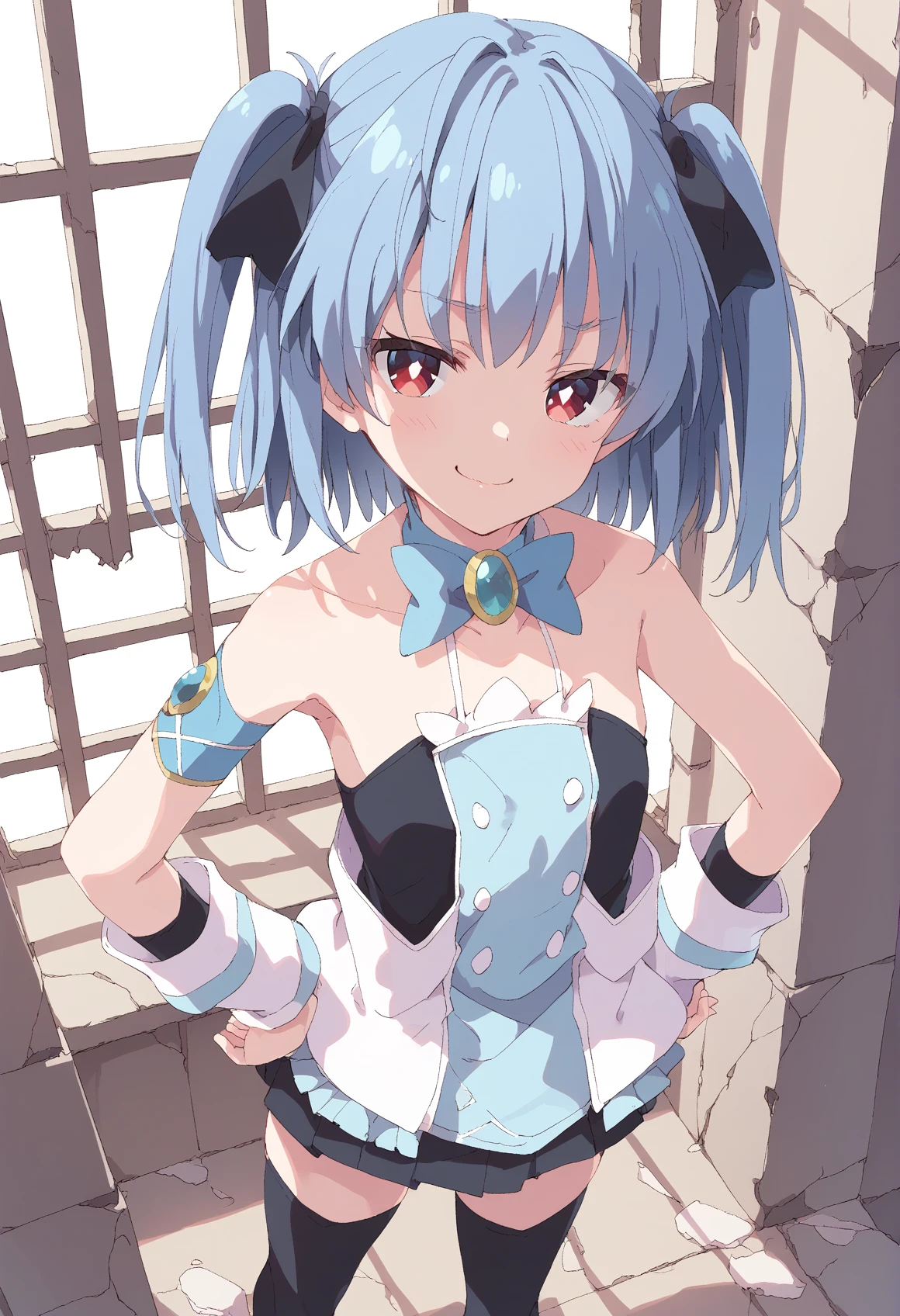 standing,cowboy shot,facing viewer,hand on own hip,pointing at viewer,from above,
ruins,abandoned factory,indoors,
smug,
BREAK 1girl,
<lora:Fyristia:1>,fyristia,magical girl,light blue hair,thighhighs,short dress,red eyes,white pupils,, score_9,score_8_up,score_7_up,source_anime,best quality,masterpiece,uncensored,(clear eyes:1.2),detailed background,<lora:add-detail-xl:0.7>, zPDXL,