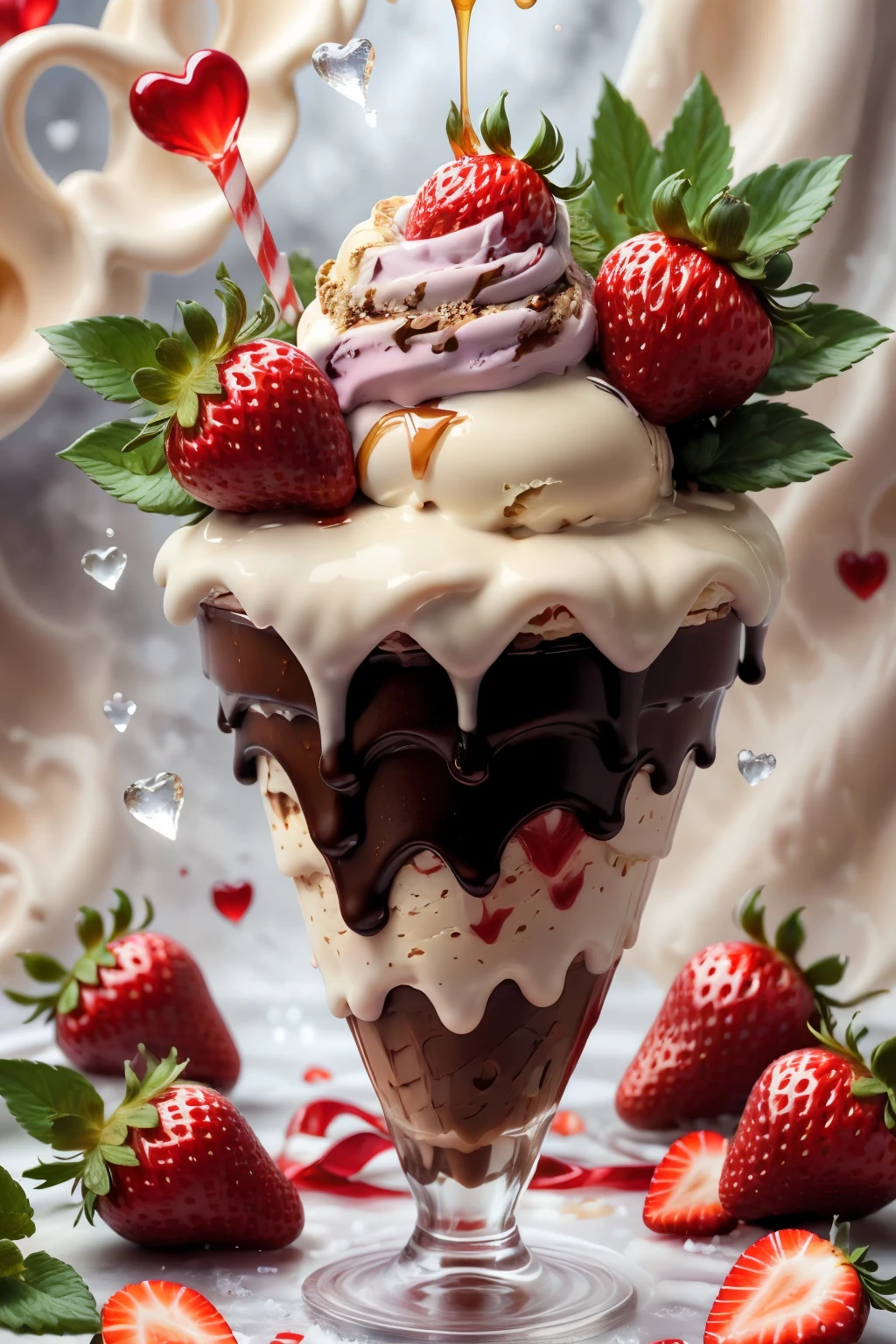 ((best quality)),absurdres,(ultra high res), ice cream, a dessert with strawberries and whipped cream, extremely detailed, <lora:icecream:0.8>