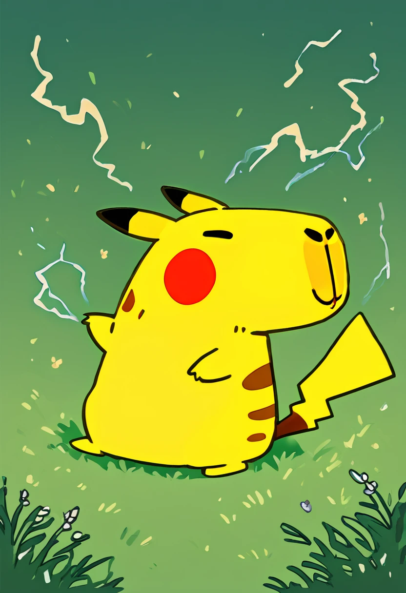 masterpiece,best quality,highly detailed,score_9,score_8_up,score_7_up,score_6_up,source furry,
BREAK
<lora:pokebaraPony1.0:0.9>,pokebara,full body,
pikachu, happy, on grass, electricity,
