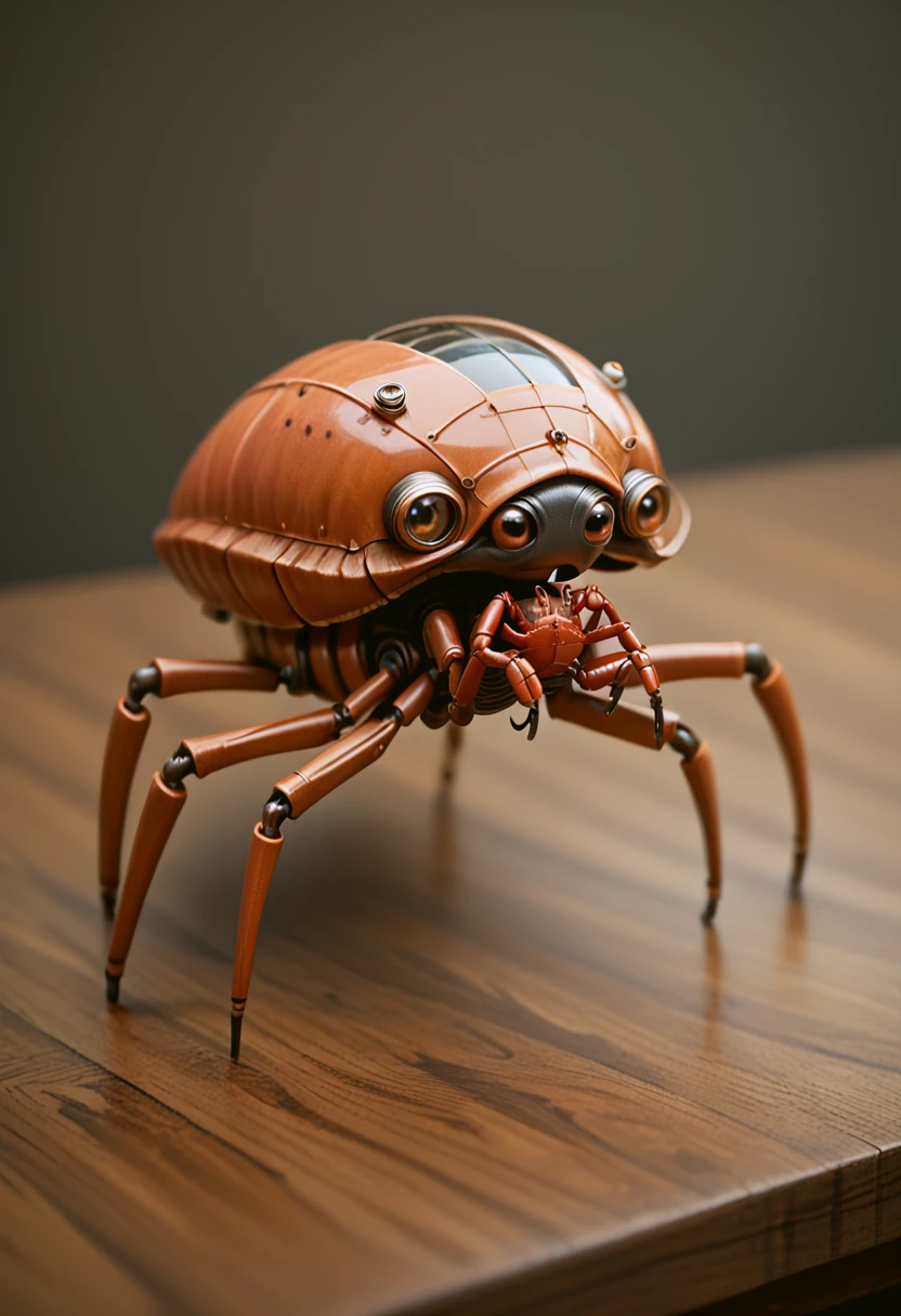 score_9, score_8_up, score_7_up,
a (steampunk mechanical crab) on a wooden table, animal focus,arthropod,,feral,
science fiction, 
science instruments,
 <lora:Steampunk_Pony:1>