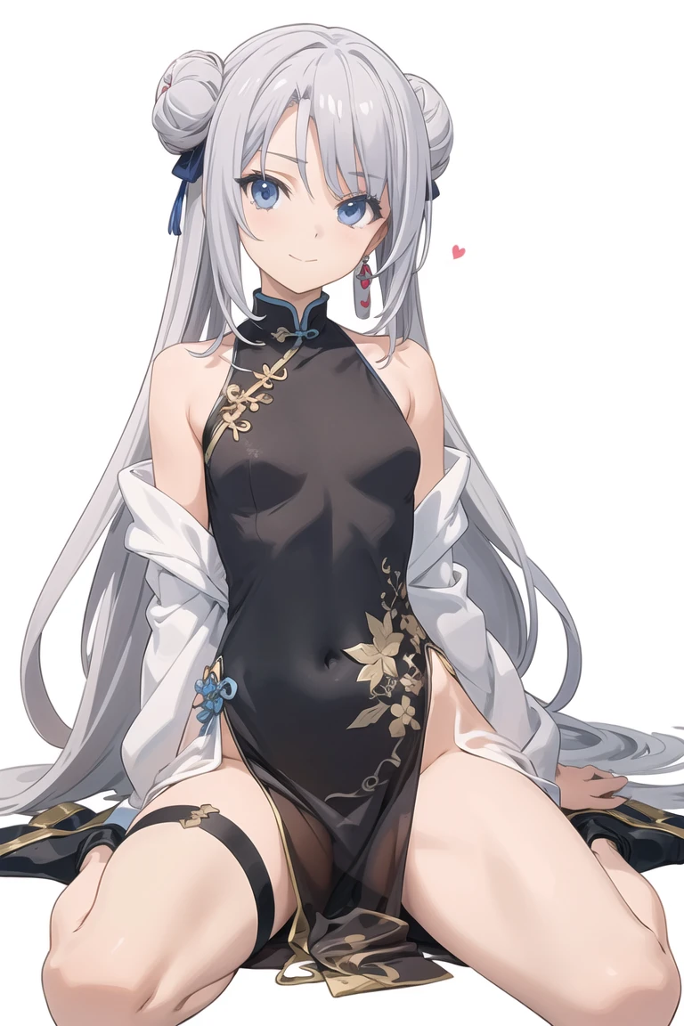 Silver Hair、blue eyes、girl、Small breasts、Twin tails、girl、Small breasts、Lolita、Bright smile、Looks about 15 years old、Petan Musume、short、目のhighlight、Sexy thighs、Wearing china clothes、Showing armpits、Your eyes are so beautiful、highlight