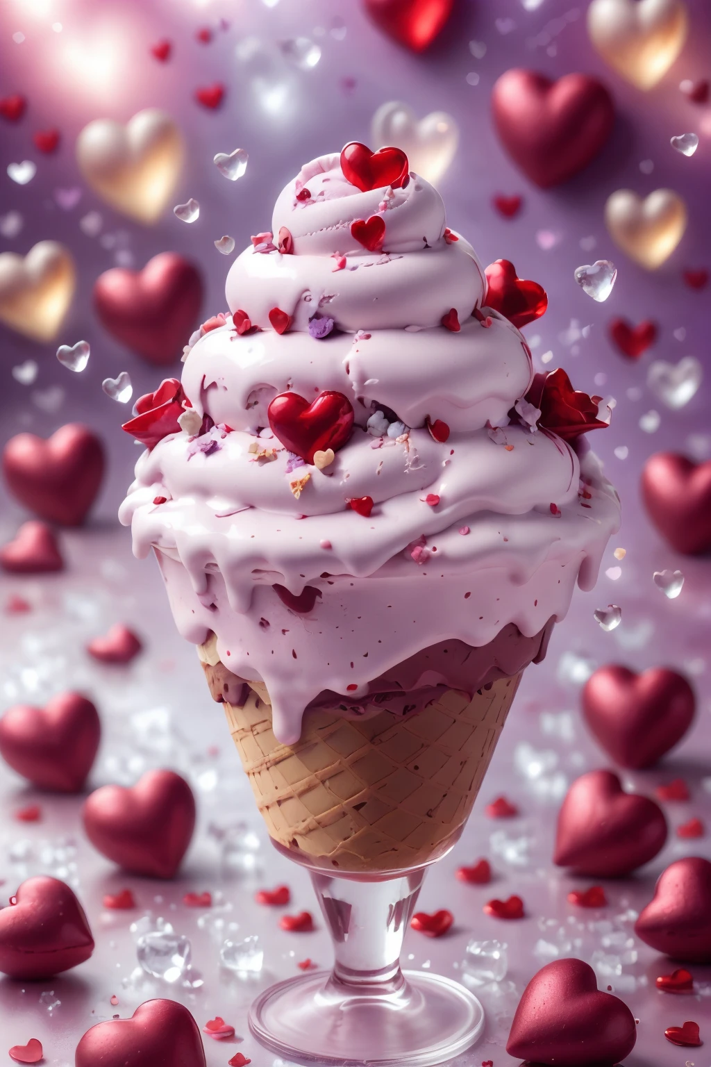 ((best quality)),absurdres,(ultra high res), ice cream, a dessert with pink icing and hearts on it, extremely detailed, <lora:icecream:0.75>