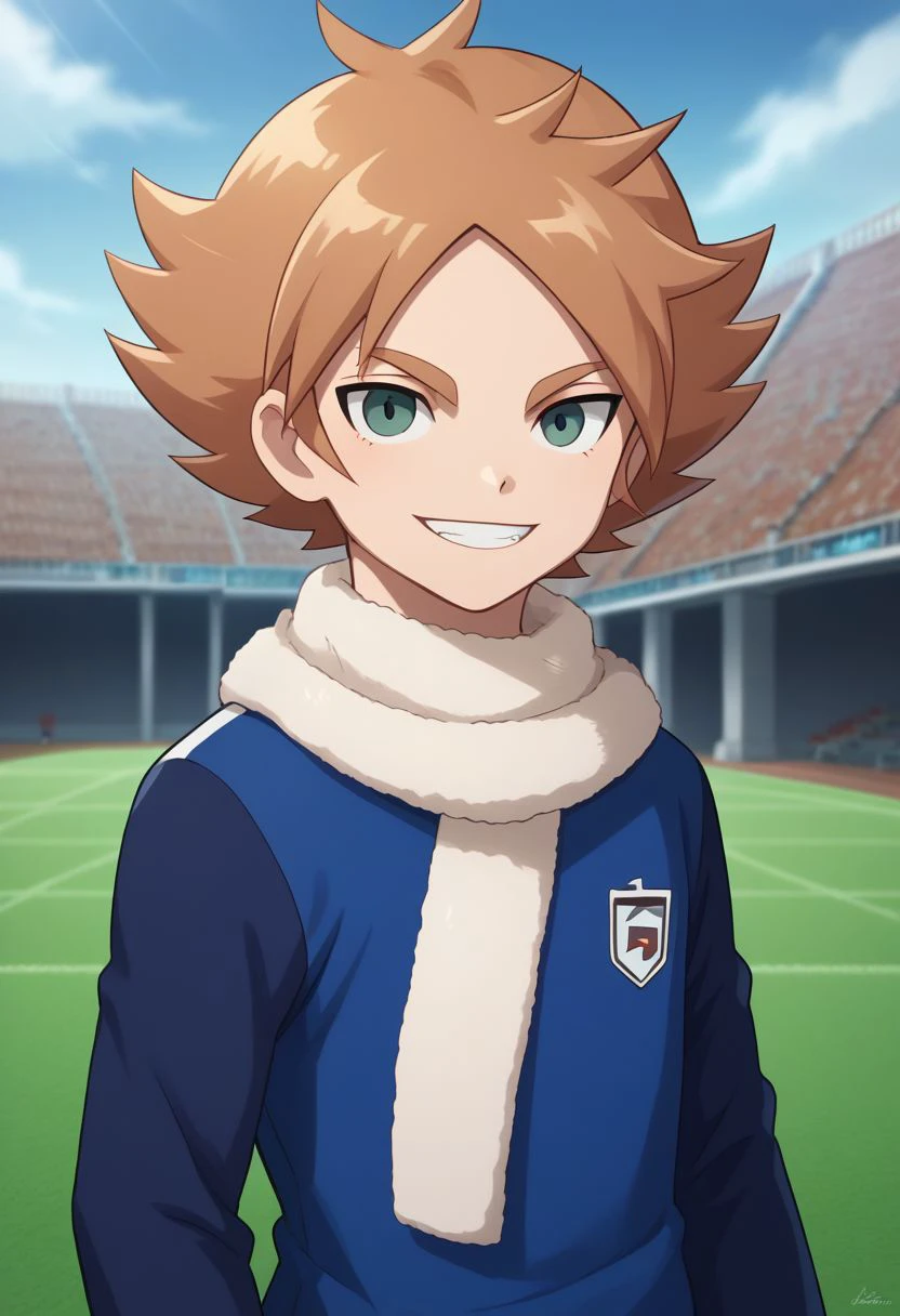 score_9, score_8_up, source_anime, highly detailed, 1boy, solo, male_focus
aiden, male focus, 1boy, solo, soccer uniform, sportswear, upper body, scarf, grin, orange hair, smile, looking at viewer,
outdoor,