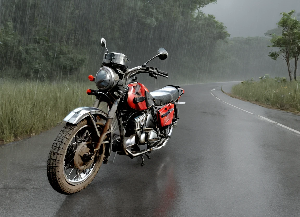 obc02 Motorcycle <lora:02_vehicle_obc02:1.0> on a road, 
outside, surreal,
nature at background, professional, realistic, high quality,
Light rain and breezy, <lora:general_vehicle:-0.15>