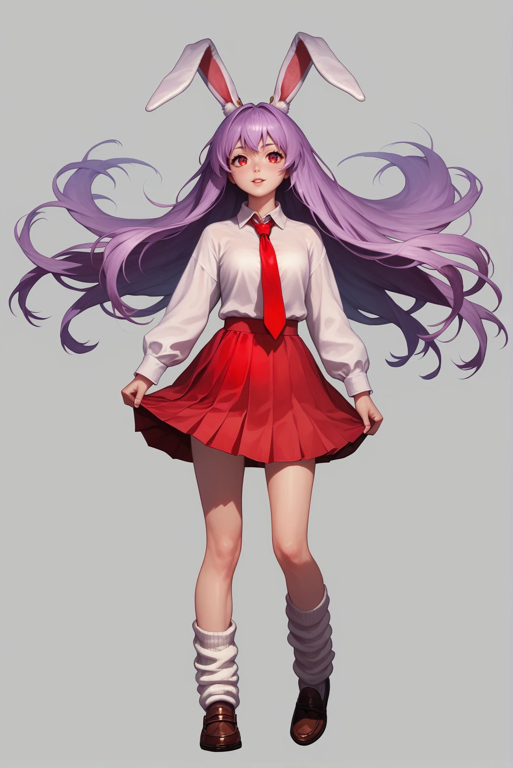 score_9, score_8_up, score_8, score_9, 1 girl, source_anime, <lora:reisen_udongein_inaba_ponyxl-10:1.0>, reisen udongein inaba, purple hair, red eyes, rabbit ears, rabbit girl, long hair, white shirt, red skirt, red necktie, full body, dark theme, low light, loose socks, loafers <lora:Concept Art Ultimatum Style LoRA_Pony XL v6:0.8> concept art, digital art, realistic,