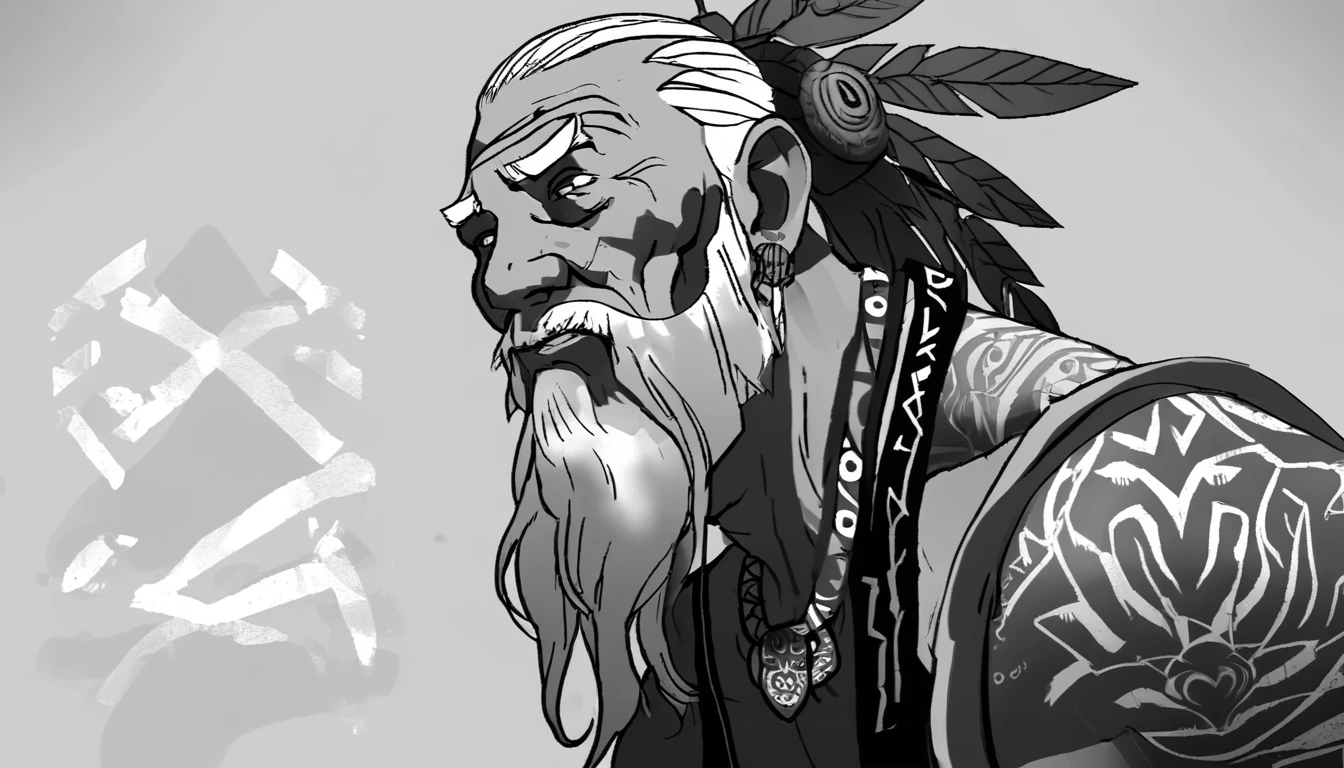 <lora:lor_concept_art_style:0.8> lor concept art, an old man with tribal tattoos looking at the viewer