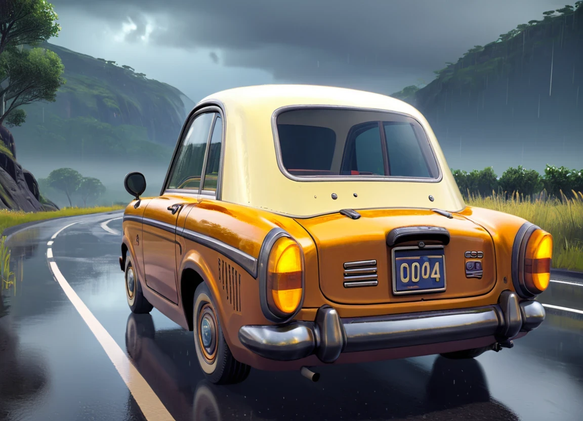 obc04 Car <lora:04_vehicle_obc04:1.0> on a road,
outside, retrofuturistic,
nature at background, professional, realistic, high quality,
Cloudy with light rain, <lora:general_vehicle:-0.15>