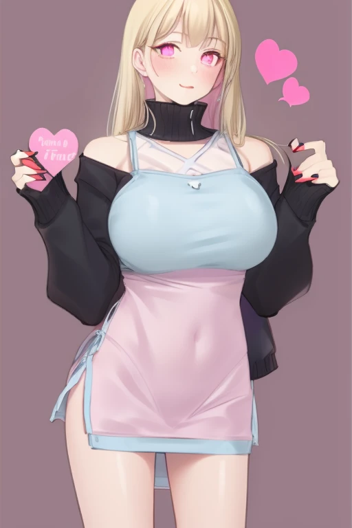 p0pqn, 1girl, standing, pastel pink, blonde, valentines, simple background