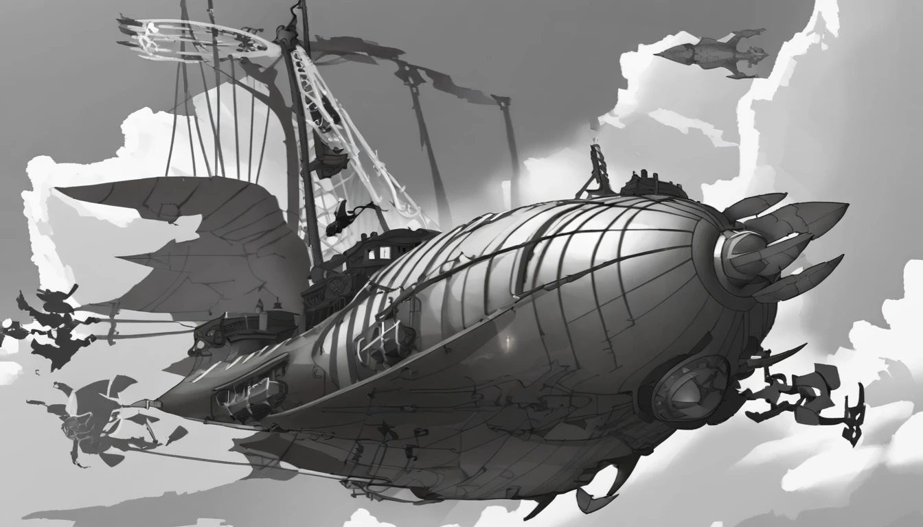 <lora:lor_concept_art_style:1.2> lor concept art, a flying airship in steampunk design