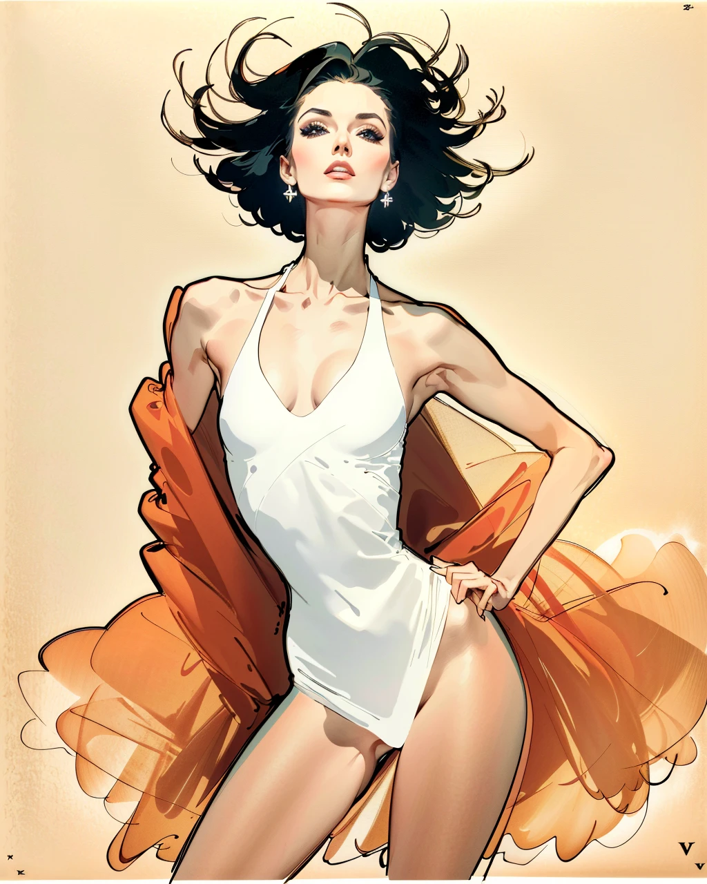 best quality,masterpiece,highly detailed,ultra-detailed, 
cover of  fashion magazine , 1girl,renegruau,  v-neck,fashion, (Contrapposto Pose:1.3),Contrapposto Pose, shifting weight onto one leg while the other leg remains relaxed, creating a natural and dynamic pose  traditional media,fashion sketching , 
 <lora:neg9V2_last:0.7> 
 <lora:ReneGruau_002:1>