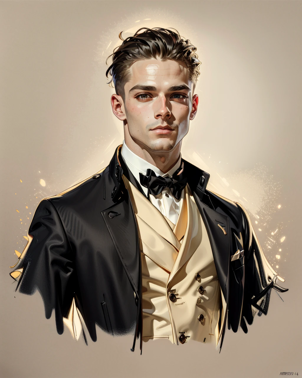 best quality,masterpiece,highly detailed,ultra-detailed, 
 <lora:neg9V2_last:0.7> 
1boy open coat,n
 <lora:leyendecker_02:0.8>by  leyendecker, traditional media, extremely detailed eyes, fantastic details full face, mouth, trending on artstation, pixiv, cgsociety, hyperdetailed Unreal Engine 4k 8k ultra HD,