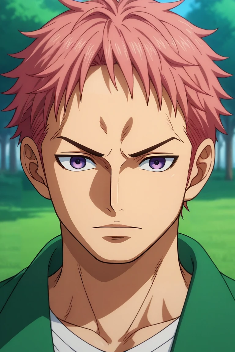 score_9, score_8_up, score_7_up, source_anime, rating_safe, , , , , 1boy, male focus, amethyst eyes, strawberry blonde hair,, solo, close-up, park, midnight, twisted torso, speaking, talking, <lora:one_piece_wano_style_pony:0.94>, one_piece_wano_style, , <lora:sdxl_lightning_8step_lora:1>