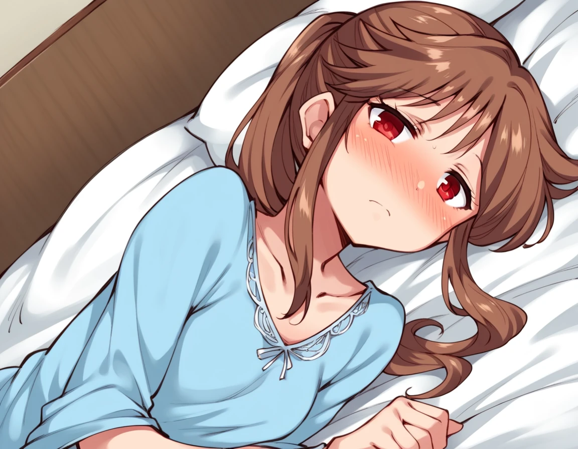 score_9, score_8_up, score_7_up, source_anime,
osananajimimei, <lora:osananajimi-mei-manga-ponyxl-lora-nochekaiser:1>,
osananajimi mei, long hair, brown hair, ponytail, sidelocks, red eyes,
dress, collarbone, blue dress,
indoors, bed, bed room, on side, blush, drunk,
looking at viewer, solo, cowboy shot, dutch angle,