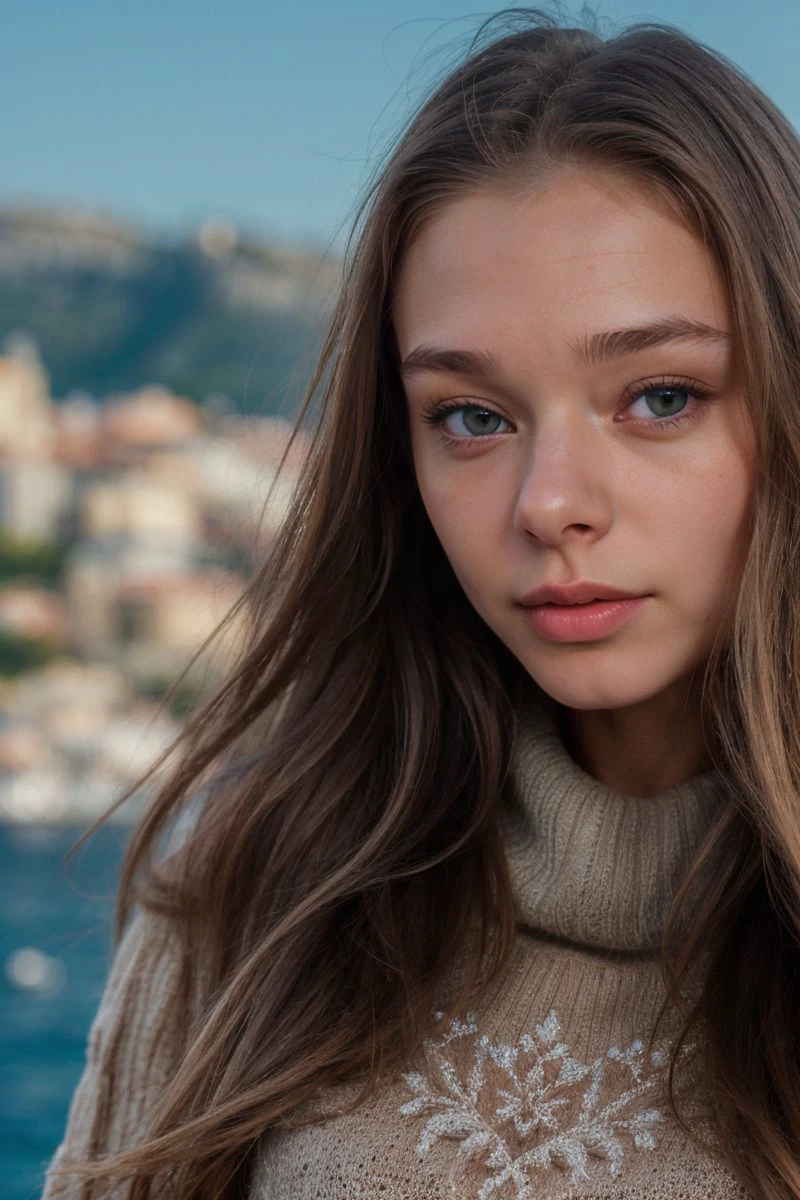 closeup headshot of S423_MilenaAngel,a beautiful woman,in a (city:1.1),wearing a (sweater:1.1),(4k, RAW photo, best quality, 50mm, depth of field, ultra high res:1.1),(intricate, photorealistic, cinematic-shot, masterpiece, ultra-detailed:1.1),
