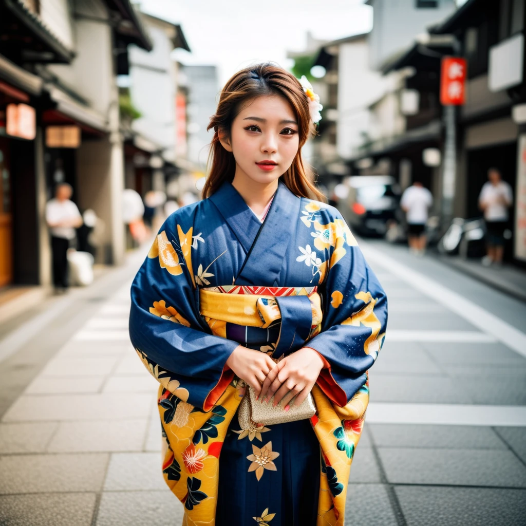 Street photography of a beautiful Asian woman <lora:streephoto:0.65>   <lora:hakama:0.8> Wearing a kimono