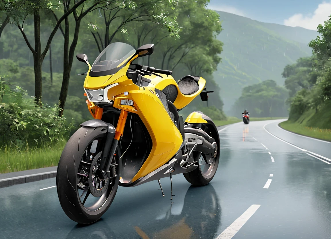 obc06 Motorcycle <lora:06_vehicle_obc06:1.0> on a road,
outside, gentle,
nature at background, professional, realistic, high quality,
Sunny with light rain, <lora:general_vehicle:-0.15>