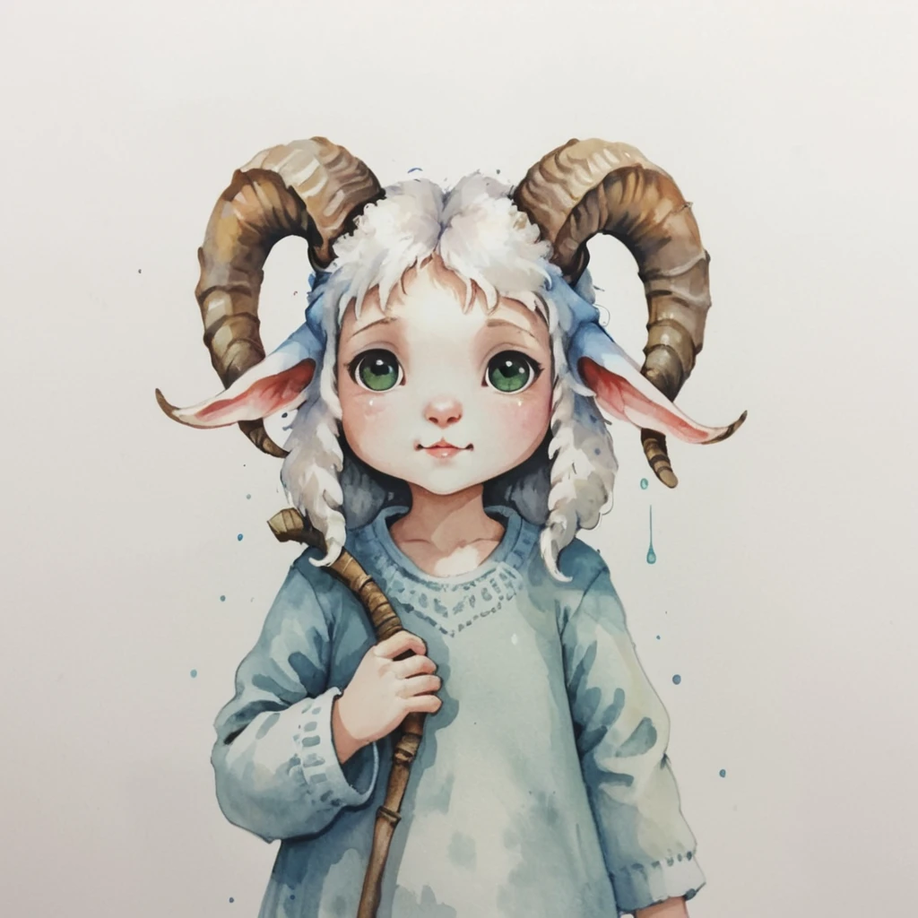 adorable cute sheep girl, ram horns,  abstract watercolor, csw, <lora:CSW-Style-2-000017:0.7> (screengrab from the matrix)