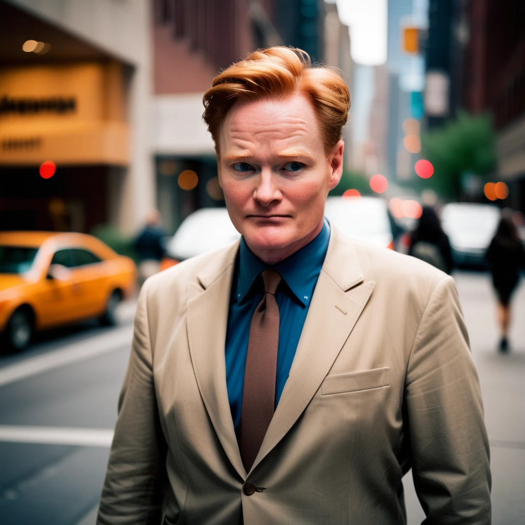 Street photography of a Conan Christopher O'Brien <lora:streephoto:0.75>