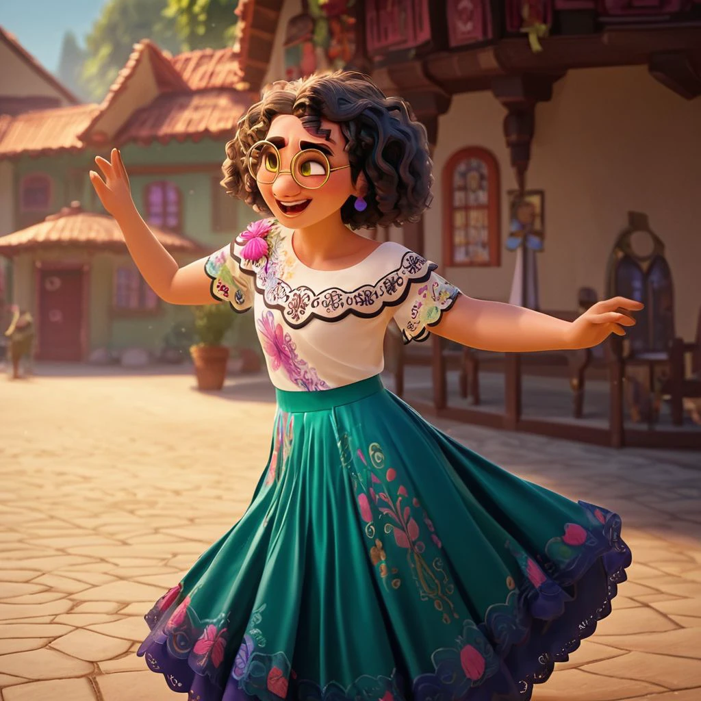 score_9, score_8_up, score_7_up, score_6_up, score_5_up, score_4_up, rating_questionable, Mirabel, Glasses, in a Mexican village, dancing, twirling skirt, 
OverallDetail, SkinHairDetail, fFaceDetail