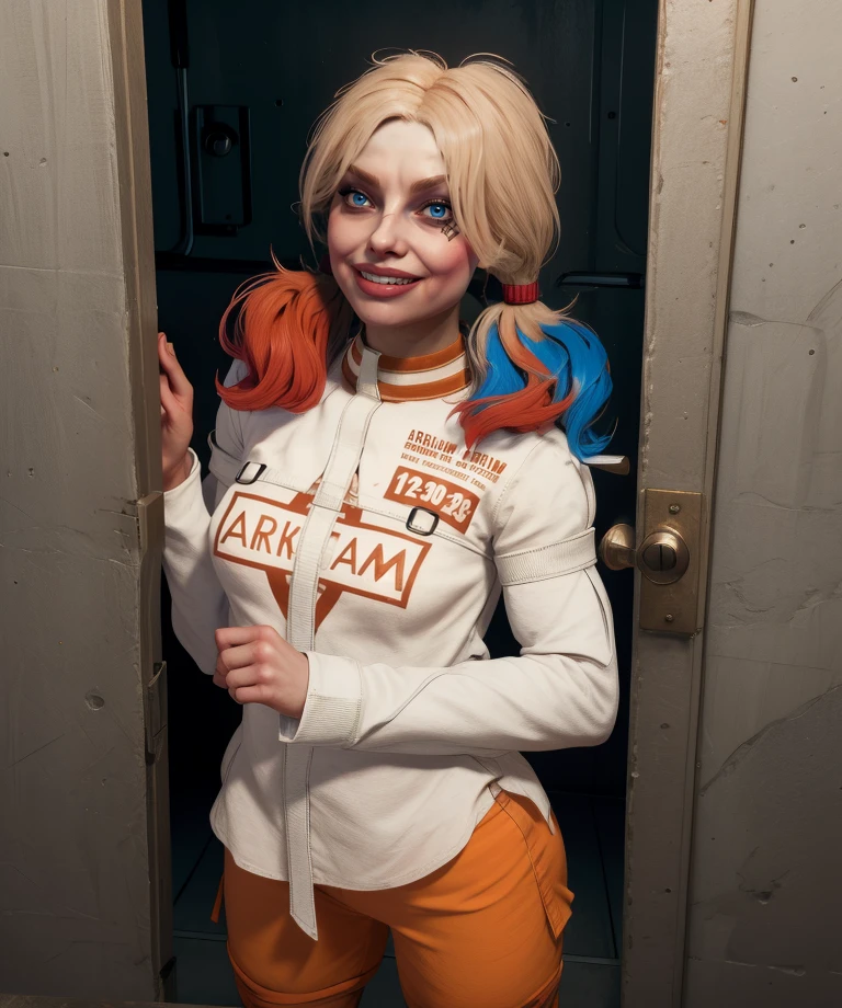 Harley,blue eyes,low twintails,
long white shirt,long sleeves,orange underpants,light smile,
standing,
prison cell,
(insanely detailed, masterpiece, best quality),solo,<lora:harleySQA:0.9>,
