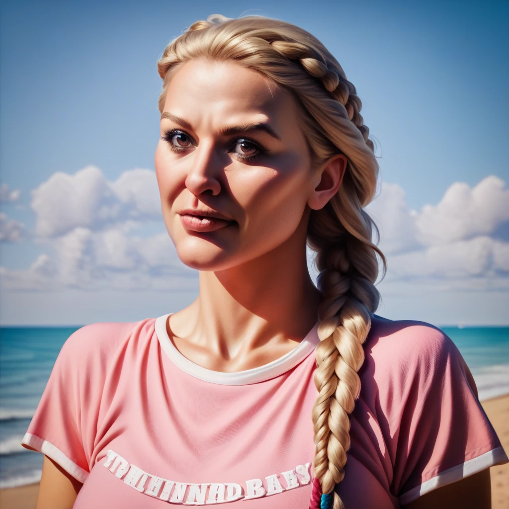 score_9, score_8_up, score_7_up, score_6_up, score_5_up, score_4_up, rating_safe,tpdne,photorealistic,realistic,portrait of a blonde woman with braided hair wearing a t-shirt at a beach,upper body, <lora:ThisPersonDoesNotExistPony:1>