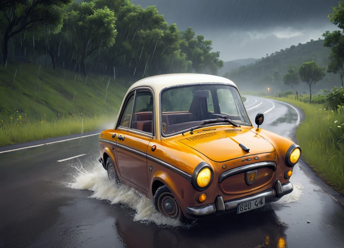 obc04 Car <lora:04_vehicle_obc04:1.0> on a road, 
outside, shaky,
nature at background, professional, realistic, high quality,
Torrential rain and thunder, <lora:general_vehicle:-0.15>
