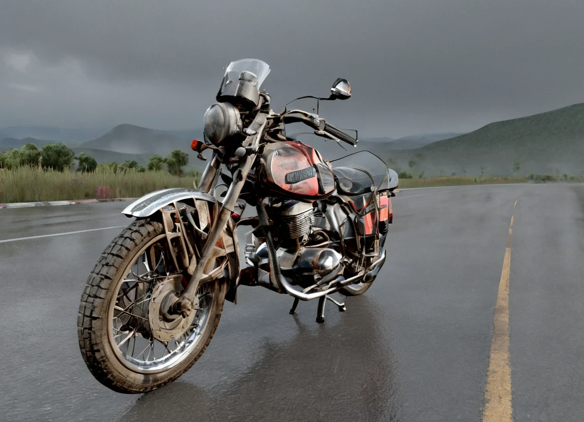 obc02 Motorcycle <lora:02_vehicle_obc02:1.0> on a road,
outside, mind-bending,
nature at background, professional, realistic, high quality,
Light rain and breezy, <lora:general_vehicle:-0.05>