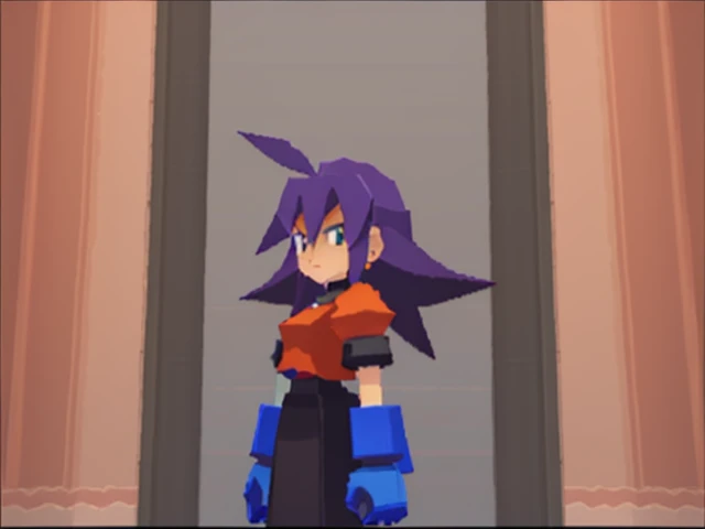 (3d \(artwork\):1.2),<lora:Megaman_Legends>,megaman_legends,(Lowpoly:1.1),PS1,pixelated,
solo,
(looking at viewer:1.2),purple hair,orange eyes,(teal shirt),