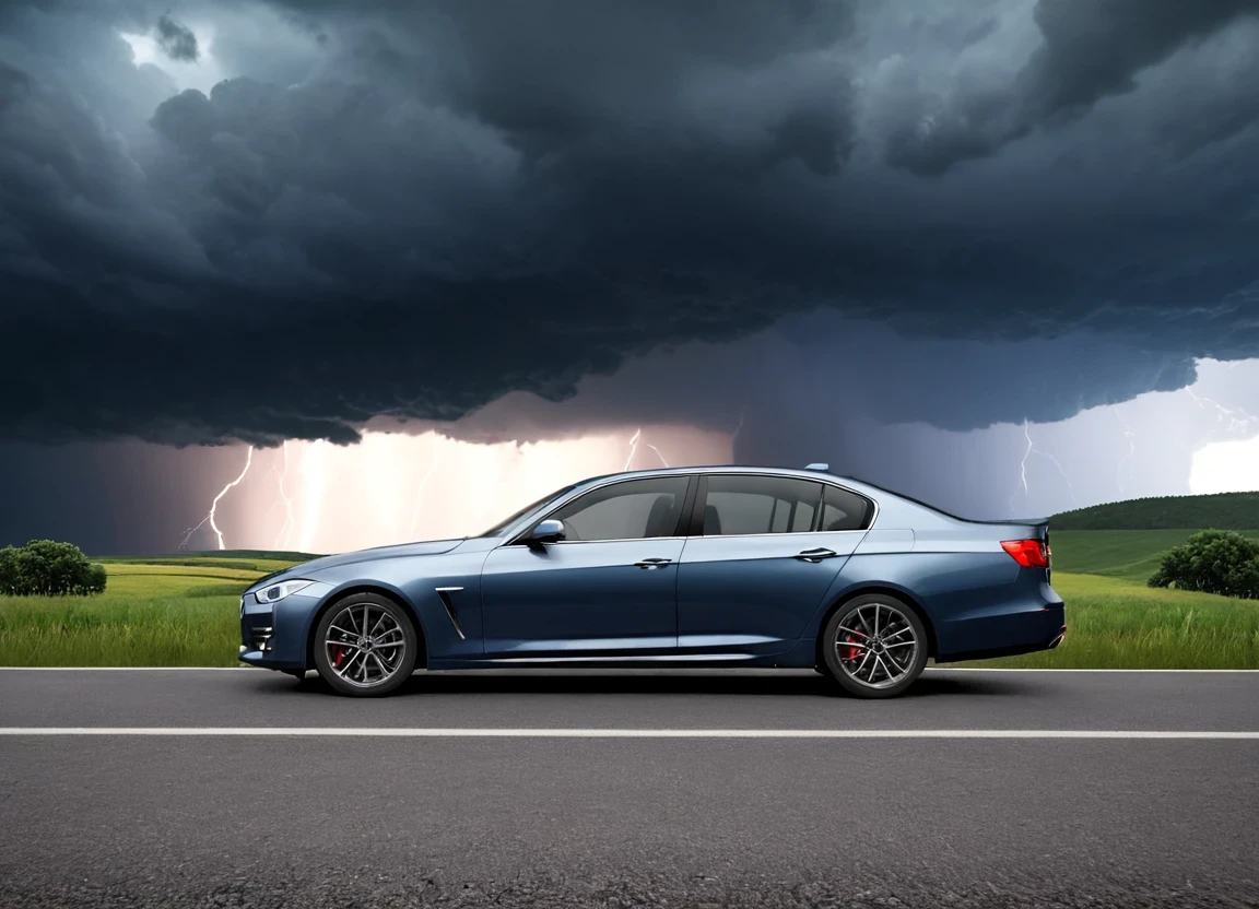 Car <lora:general_vehicle:1.0> on a road,
outside, stone,
nature at background, professional, realistic, high quality,
Thunderstorm approaching,