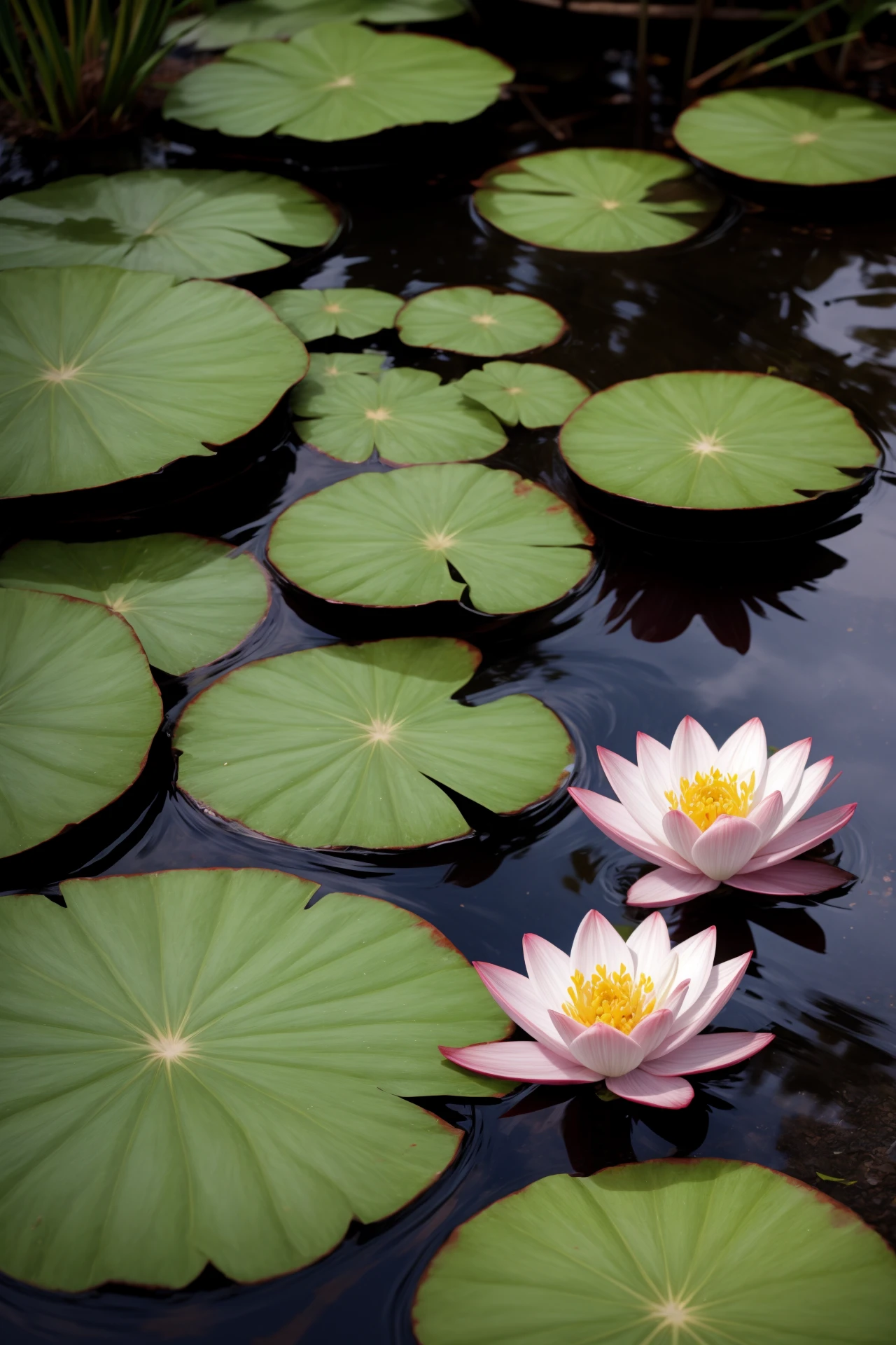 Pond water lilies, <lora:more_details:0.8>, maximum details, maximum details background