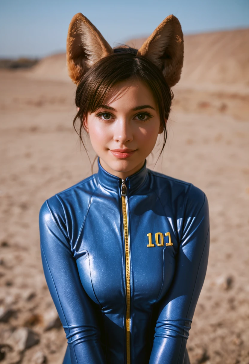score_9, score_8_up, score_7_up, score_6_up, BREAK , source_real, raw, photo,
1 girl,(master piece,high resolution, ultra detailed,8K,16K),look at viewer,close up, radiant, female, smile, solo, big ears, vault suit, wasteland outfit, cute, dog ears, outside, intricate details, detailed background, holding gun, blue tights,