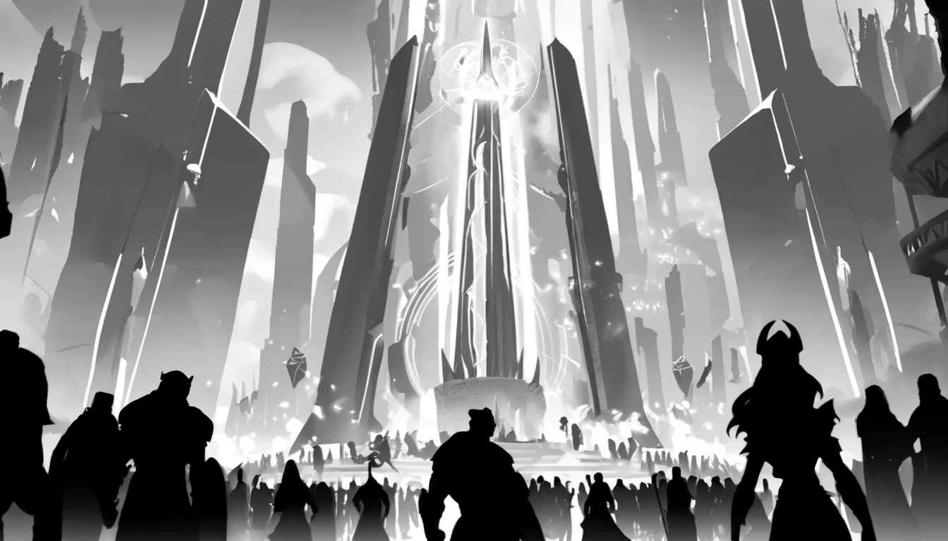 <lora:lor_concept_art_style:0.8> lor concept art, a magical obelisk emerges in the middle of a futuristic city, a bunch of people are visibly surprised