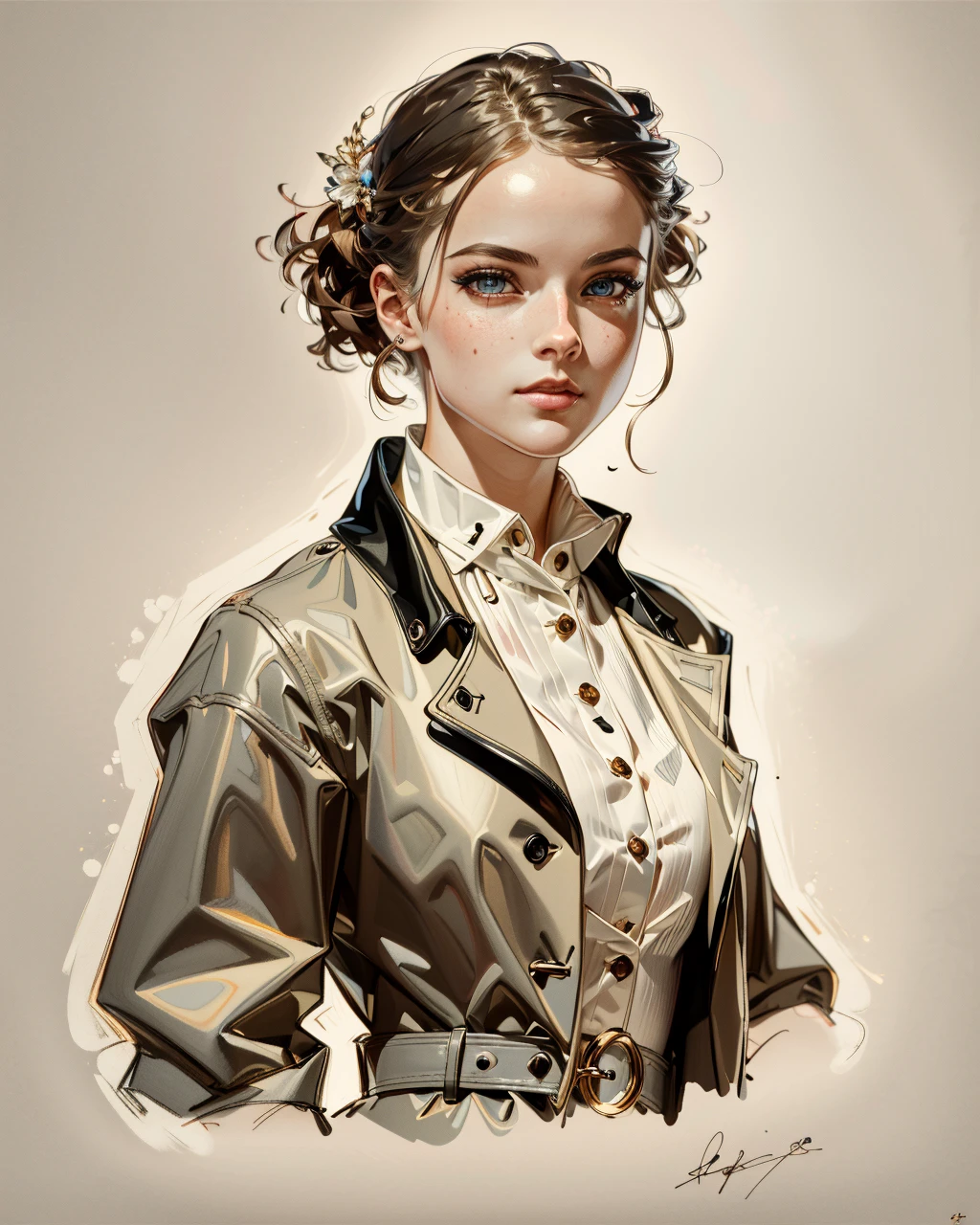 best quality,masterpiece,highly detailed,ultra-detailed, 
 <lora:neg9V2_last:0.7> 
1girl, open coat, necj
 <lora:leyendecker_02:0.8>by  leyendecker, traditional media, extremely detailed eyes, fantastic details full face, mouth, trending on artstation, pixiv, cgsociety, hyperdetailed Unreal Engine 4k 8k ultra HD,