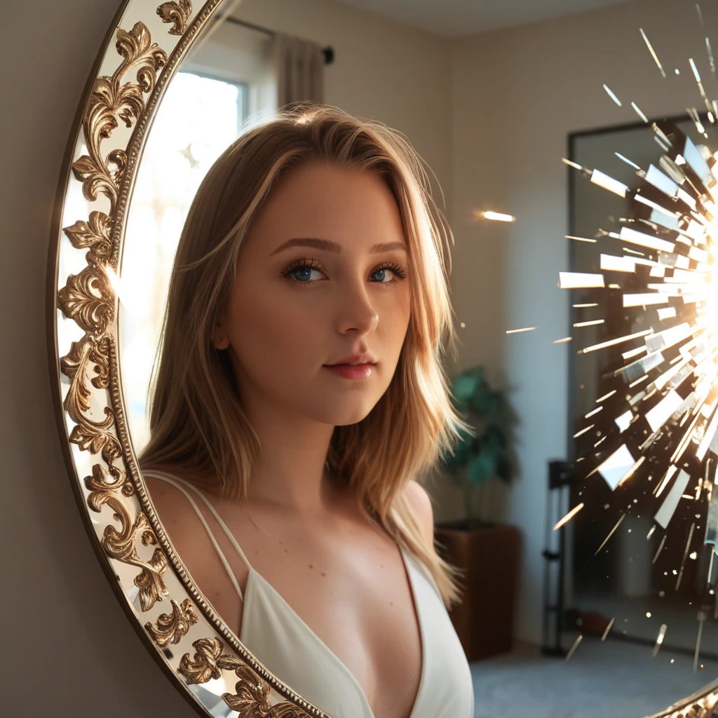 1girl, <lora:hanhazelv3:1>,(blue eyes), shattered mirror:2, (((reflect))), cinematic shot + dynamic composition, incredibly detailed, sharpen, details + intricate detail + professional lighting, film lighting + 35mm + anamorphic + lightroom + cinematography + bokeh + lens flare + film grain + HDR10 + 8K, ((cinematic))