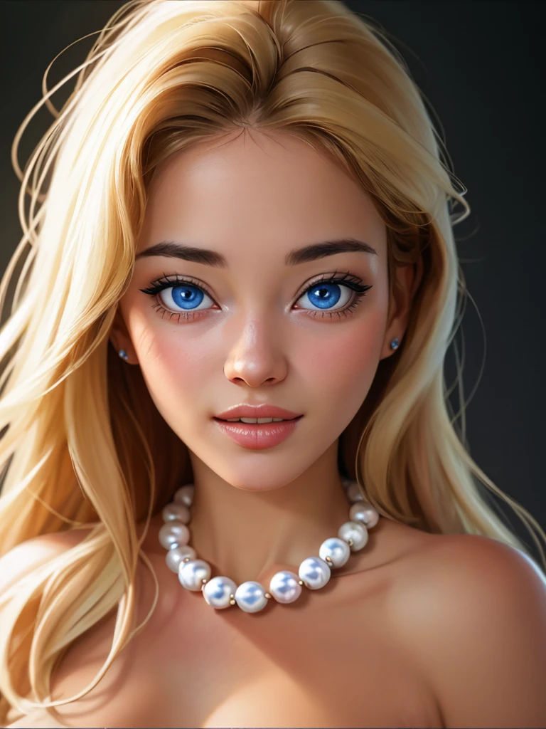 Realistic photo of a beautiful n4t4l144 woman,1girl, solo, looking at viewer, blue eyes, blonde hair, jewelry, teeth, necklace, lips, portrait, realistic, pearl necklace, photo background, professional Photography, Photorealistic, detailed, RAW, analog, sharp focus, high quality, film grain<lora:n4t4l144:1.0>