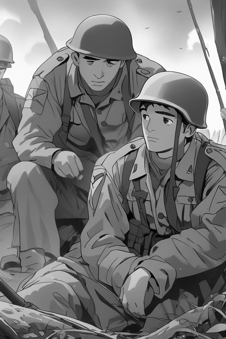 Sad soldiers in World War II, black and white photo
,Spec Style<lora:EMS-381670-EMS:1.000000>