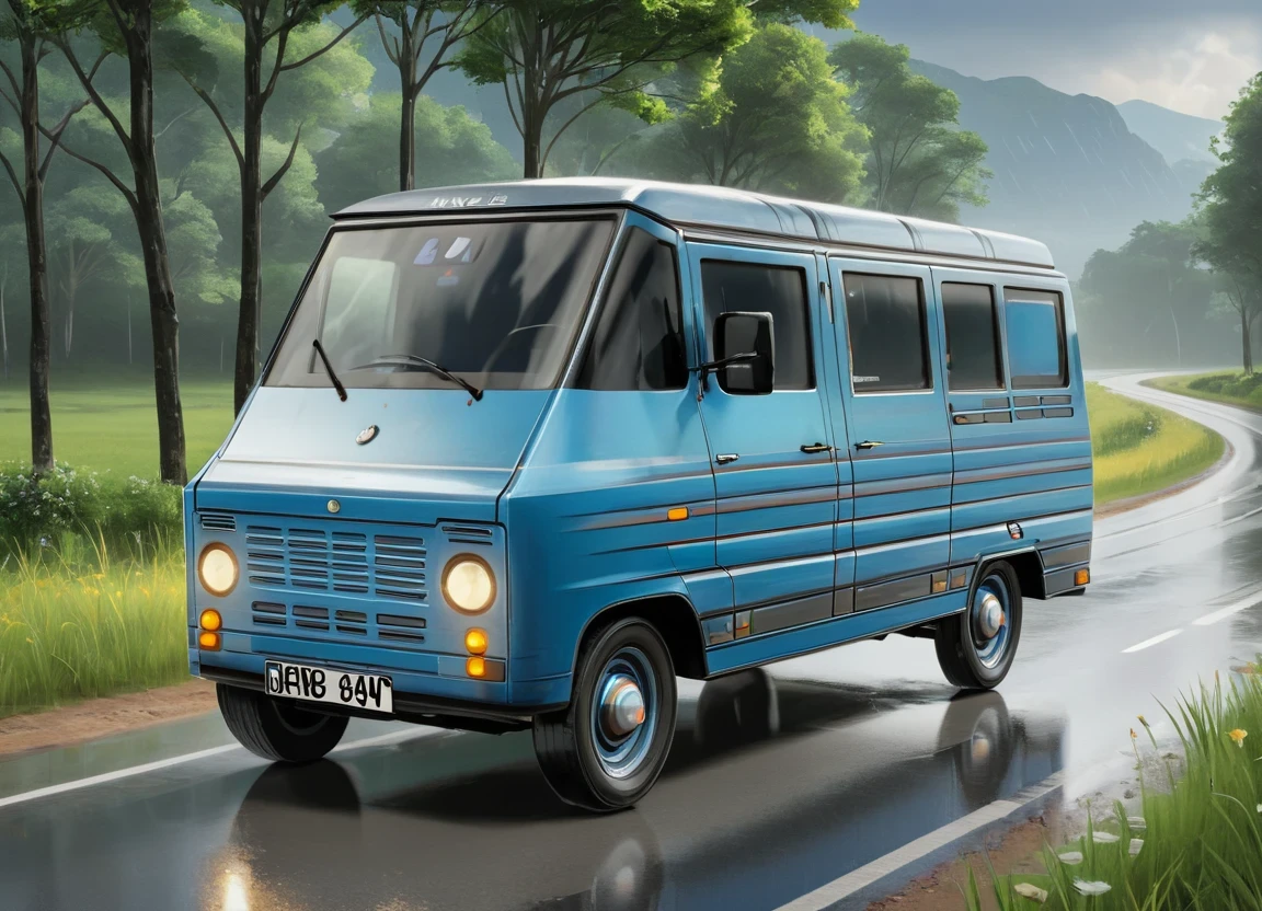 obc08 Van <lora:08_vehicle_obc08:1.0> on a road,
outside, gentle,
nature at background, professional, realistic, high quality,
Sunny with light rain, <lora:general_vehicle:-0.15>