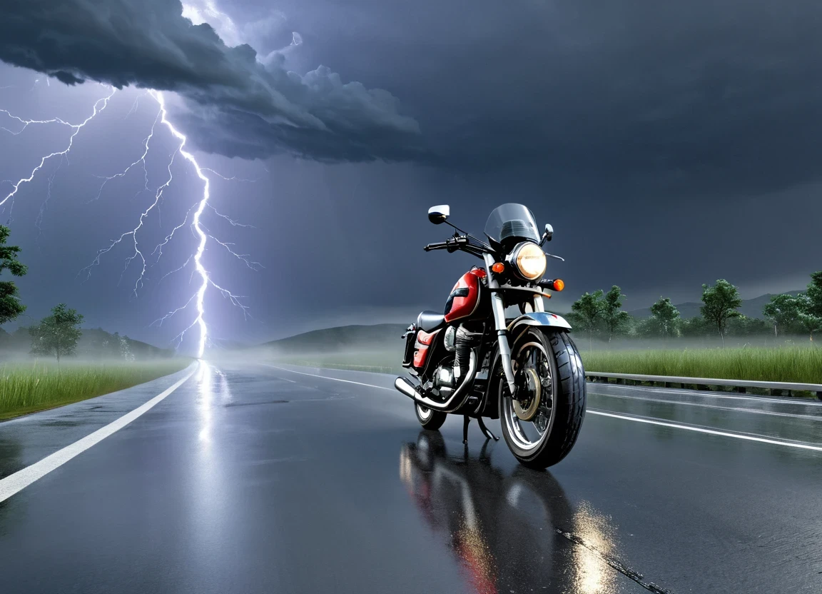 obc02 Motorcycle <lora:02_vehicle_obc02:1.0> on a road,
outside, supersized,
nature at background, professional, realistic, high quality,
Thunderstorms with heavy rain, <lora:general_vehicle:-0.05>