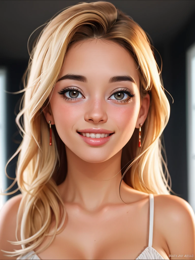 Realistic photo of a beautiful n4t4l144 woman,1girl, solo, long hair, looking at viewer, smile, blonde hair, brown hair, parted lips, teeth, mole, blurry, lips, blurry background, portrait, realistic, photo background, professional Photography, Photorealistic, detailed, RAW, analog, sharp focus, high quality, film grain<lora:n4t4l144:1.0>