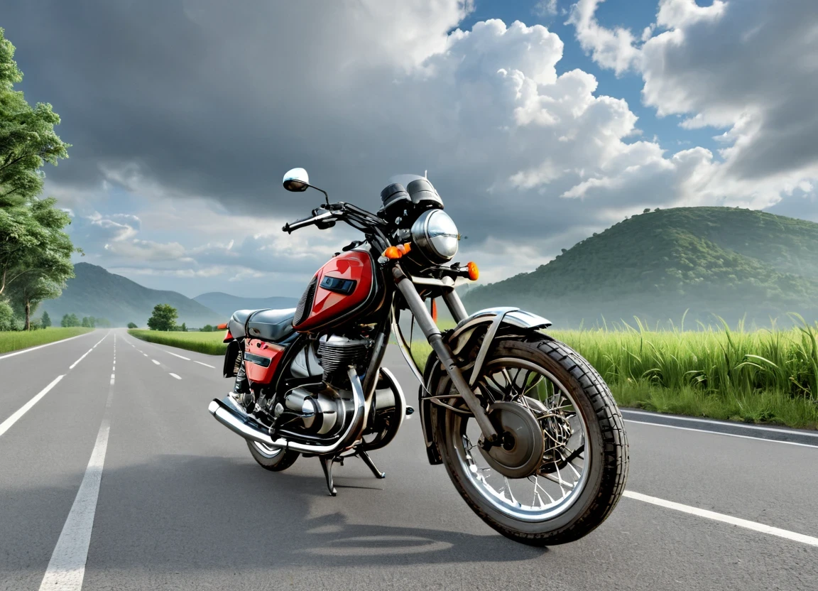 obc02 Motorcycle <lora:02_vehicle_obc02:1.0> on a road,
outside, feigned,
nature at background, professional, realistic, high quality,
Humid and partly cloudy, <lora:general_vehicle:-0.25>