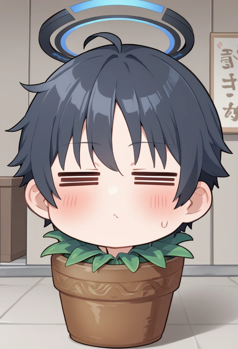 score_7_up, source_anime, uncensored BREAK
<lora:head_in_flower_pot:1> head in flower pot, 1boy, chibi, sensei \(blue archive\),