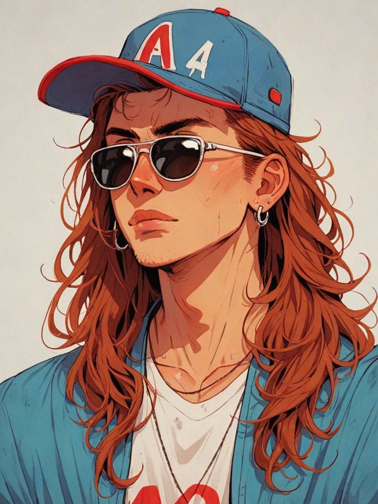 score_9, score_8_up, score_7_up, semirealistic, <lora:Watercolour_Portraits_0.1:1> watercolour,
1boy with long hair, wearing a baseball hat, solo, earrings, piercing, sunglasses,
simple background