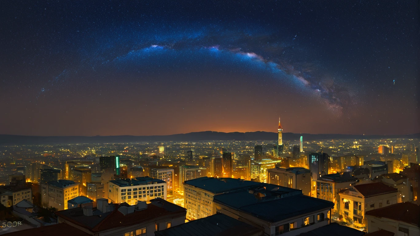 score_9, score_8_up, score_7_up, zPDXL2, <lora:MilkyWay:1>, (((night))), night sky, ((start)), 
city from far away, skyscrapers, (milky way panorama)