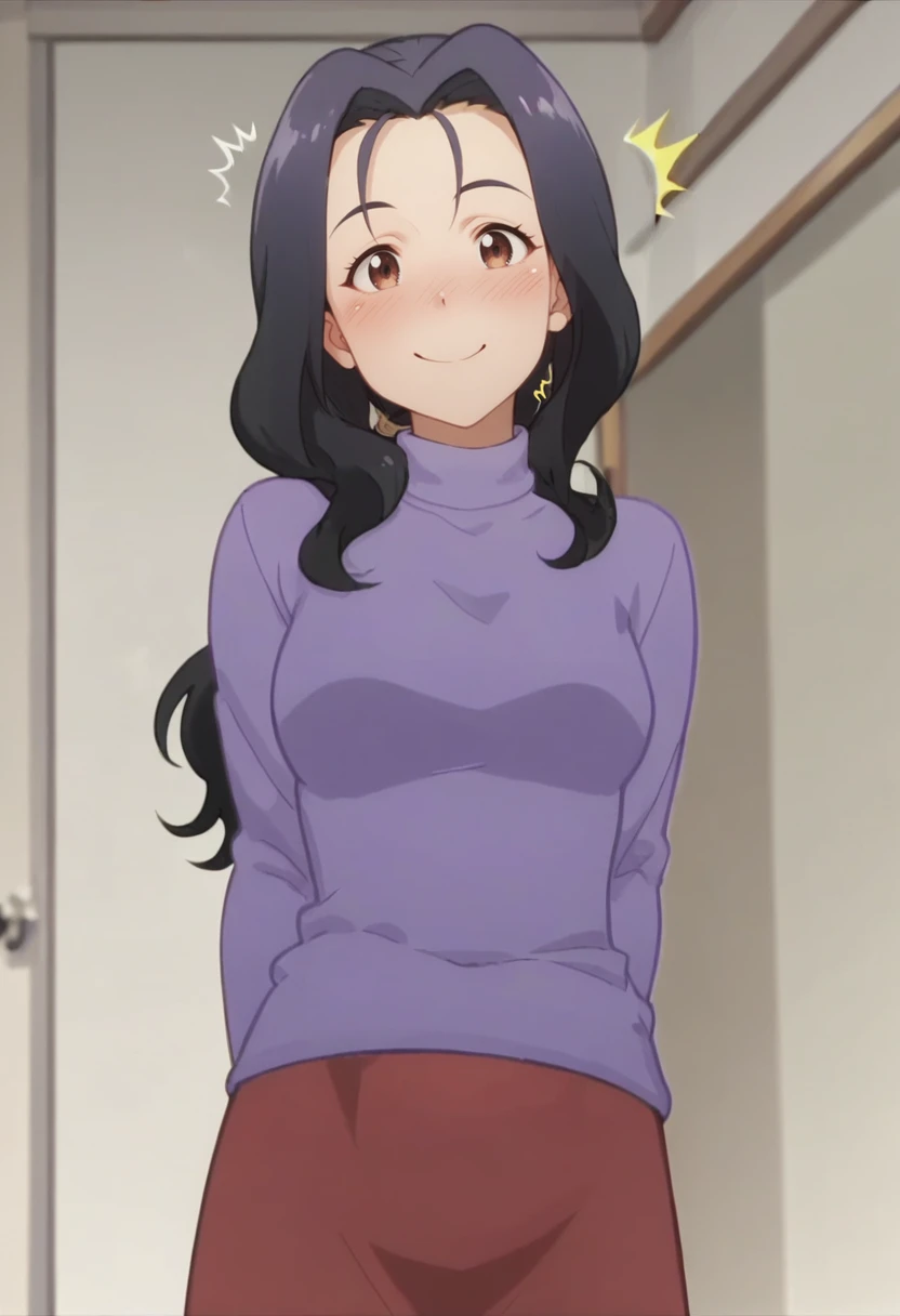 score_9, score_8_up, score_7_up, 1girl, solo,<lora:OtooHaruna:0.8> otooh, low ponytail, purple sweater, red skirt, dynamic pose, anime screencap, smile, ^^, arms behind back, mature female
