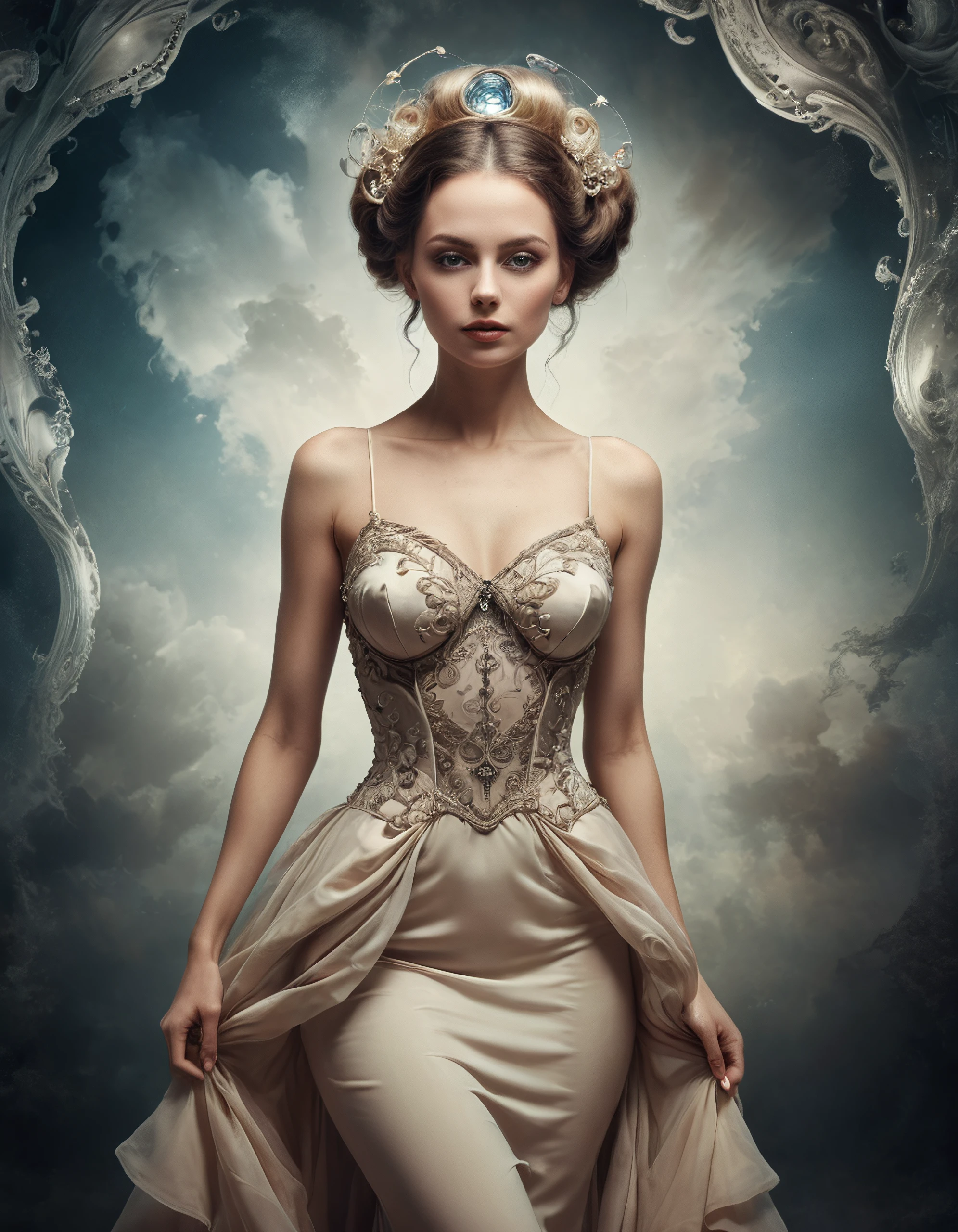 woman in an elegant dress, surreal
