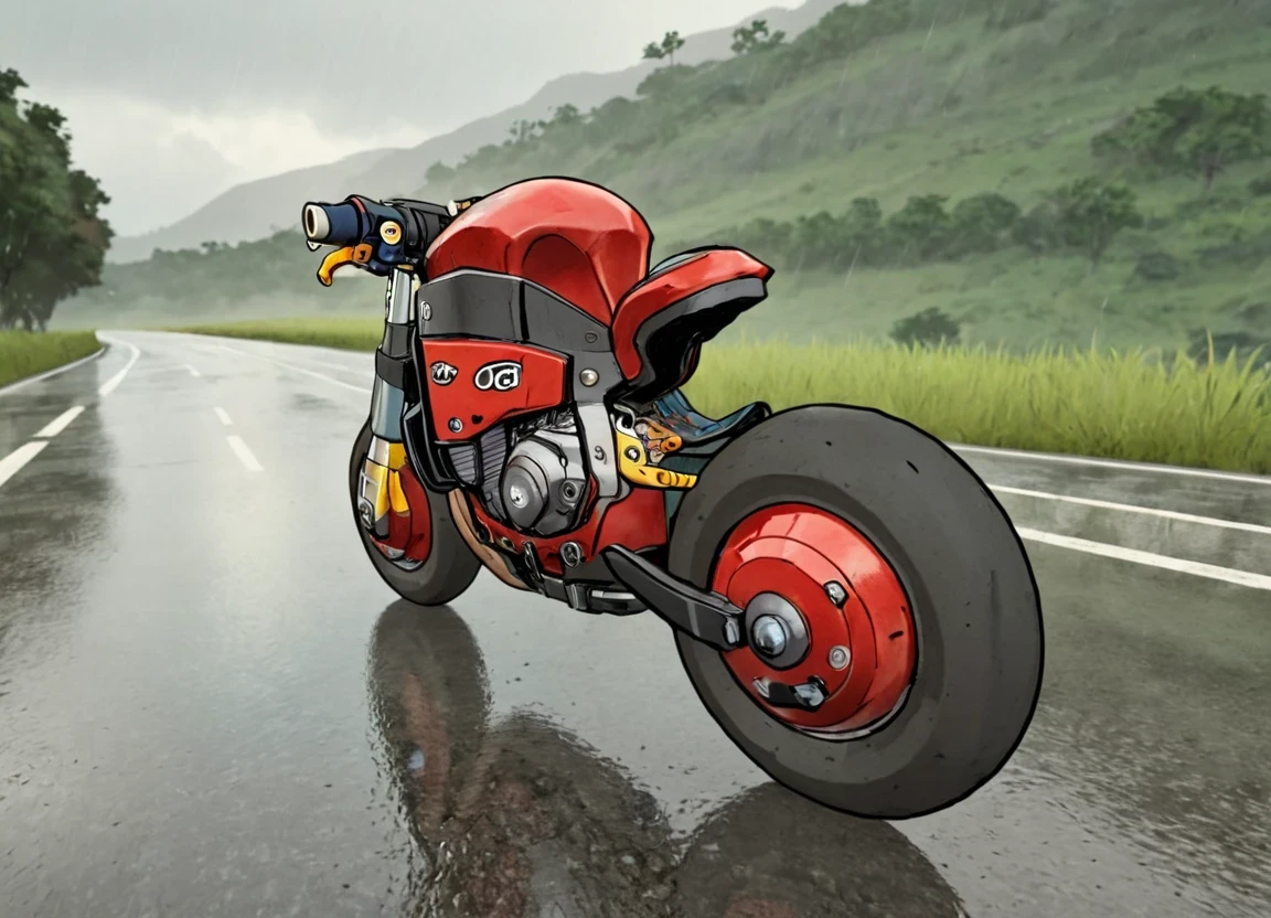 obc24 Motorcycle <lora:24_vehicle_obc24:1.0> on a road,
outside, fascinating,
nature at background, professional, realistic, high quality,
Light rain and overcast, <lora:general_vehicle:-0.10>