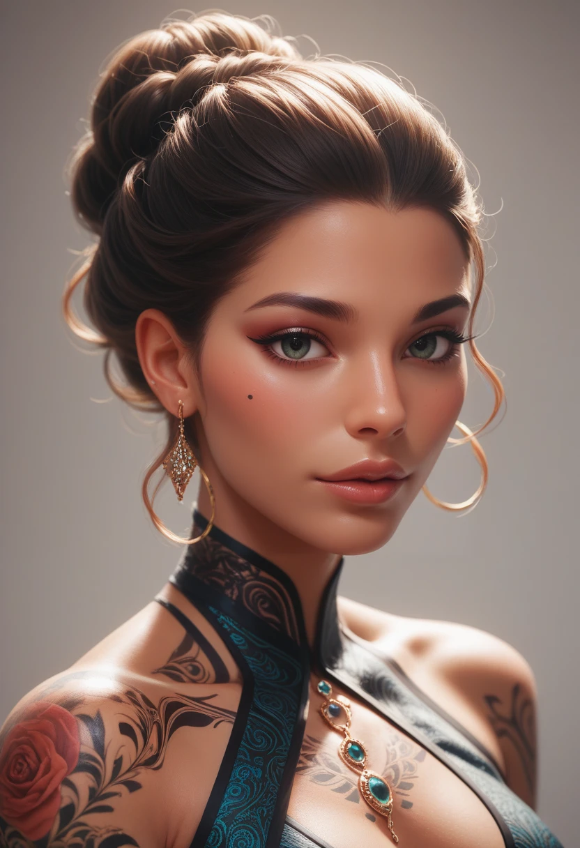 ((score_9), score_8_up, score_7_up), score_6_up, score_4_up, score_5_up, artful dreamy masterpiece, Intricate Details: Create a character with a focus on elaborate details, such as highly detailed hairstyles, intricate tattoos, or richly patterned clothing.